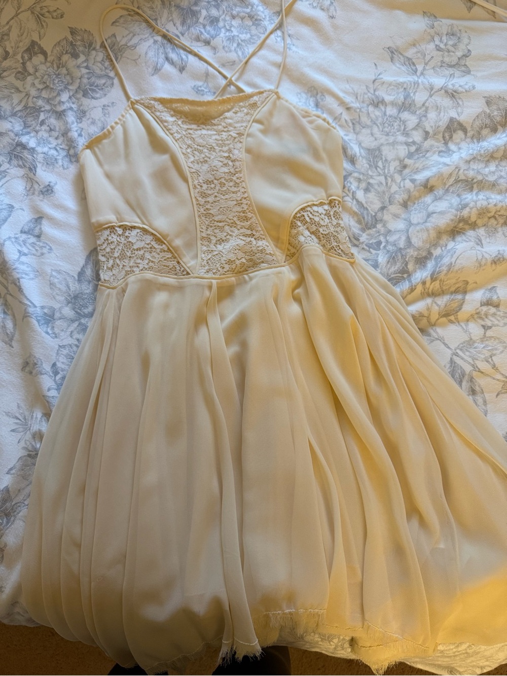 Zara Cream Lace Chiffon Mini Dress